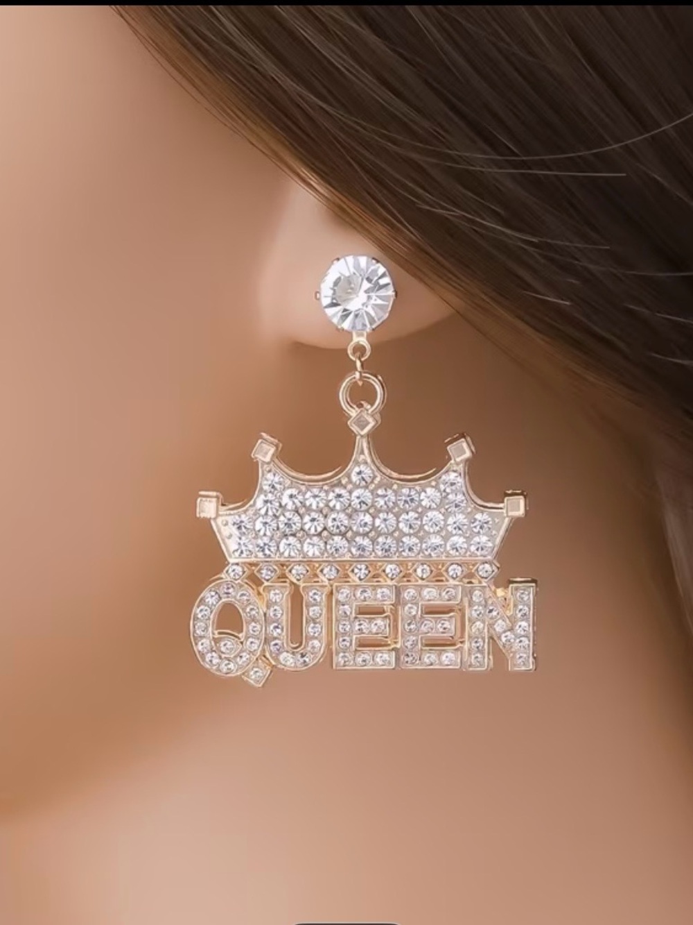 Sparkling “QUEEN” Crown Drop Earrings